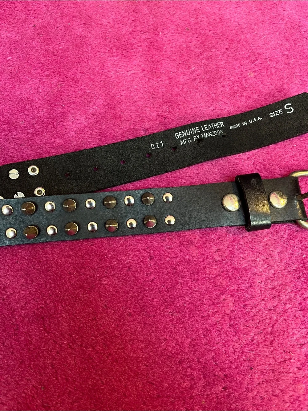 Vintage Goth Punk silver studded and spiked genuine black leather belt